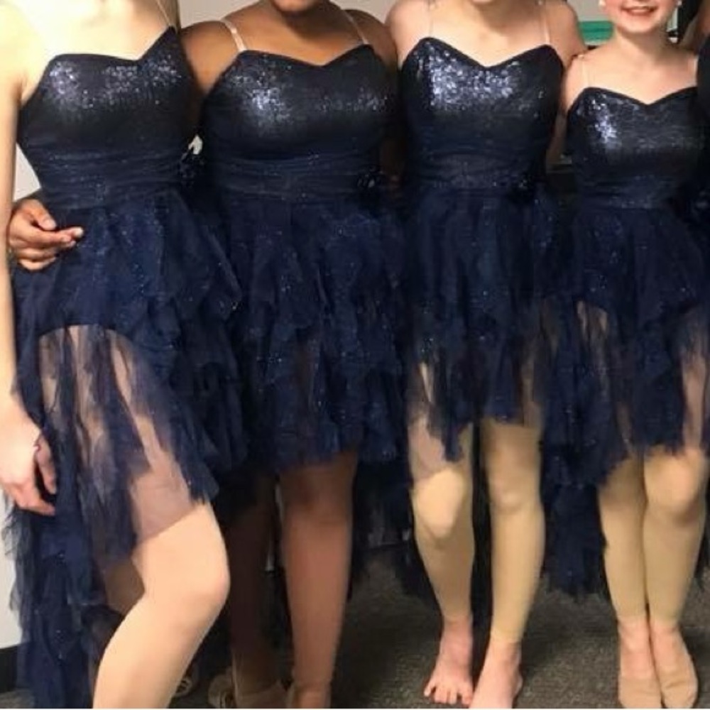 Duet (2) Navy sparkly Lyrical Dresses by Double Platinum.  Both size Adult Small